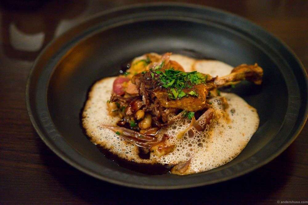 Duck in two variations. Crispy confit of leg