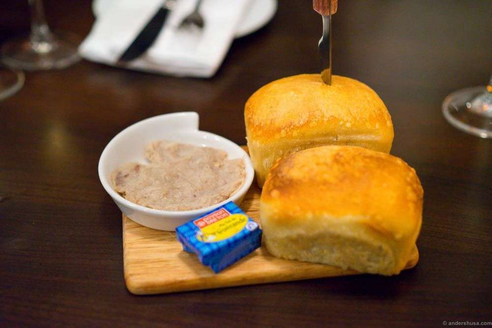 Fluffy bread with French butter and duck terrine!