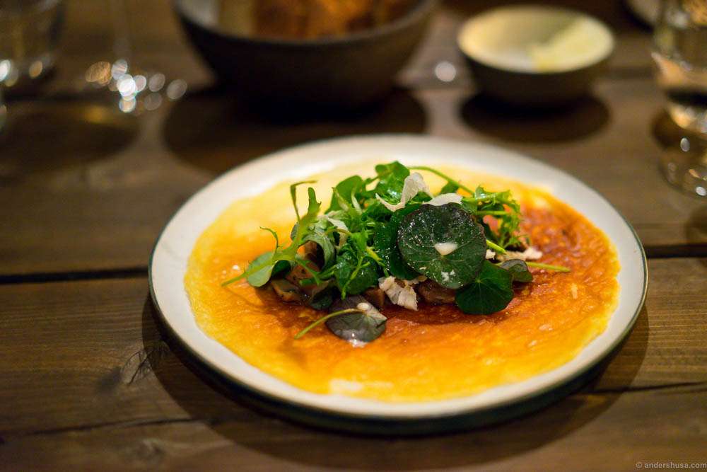 Caramelized milk skin with braised veal tongue and herbs. The dish I had been looking the most forward to, but alas, it did not quite fulfill my dreams.