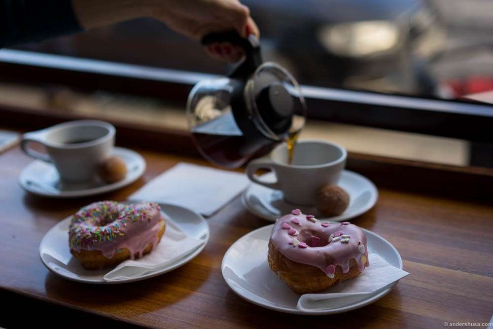 Coffee and doughnuts for breakfast at Java