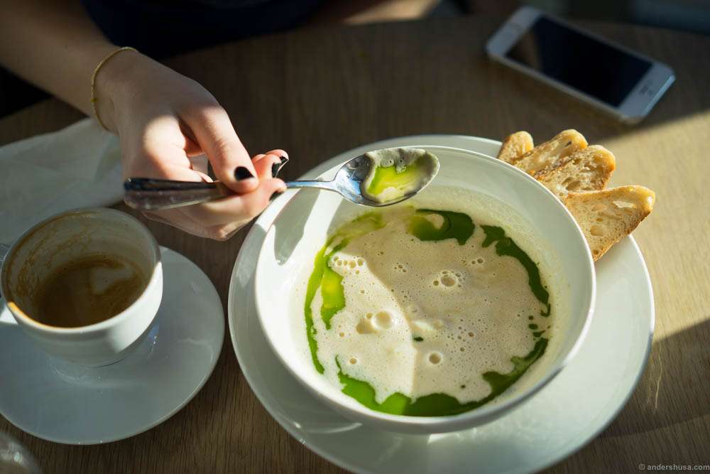 Clam Chowder. Fish & shellfish soup with bread and butter.