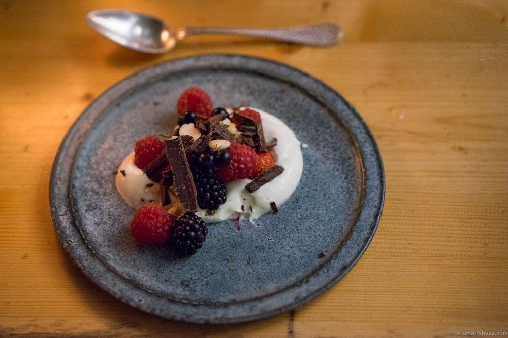 Desserts. Fresh berries, cream and chocolate