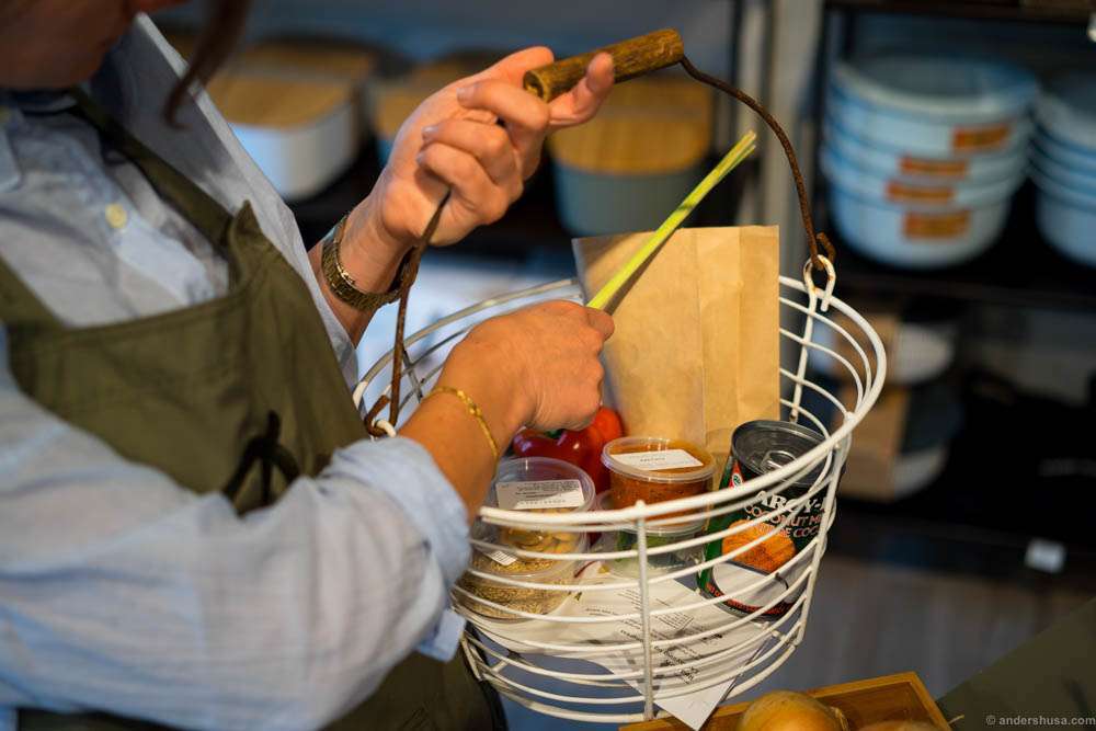 You fill your own shopping bag with all the ingredients you need