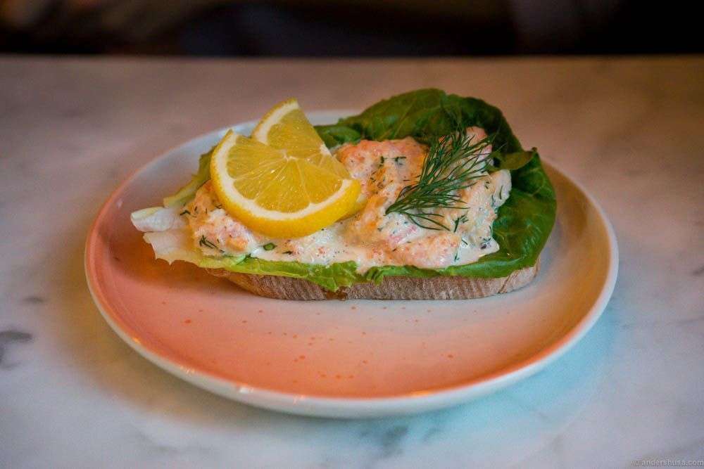 Open sandwich with shrimp "Skagen" salad