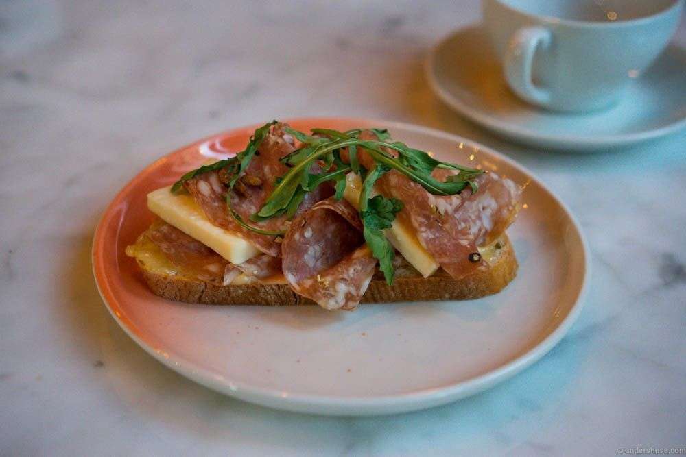 Open sandwich with comté and fennel salami