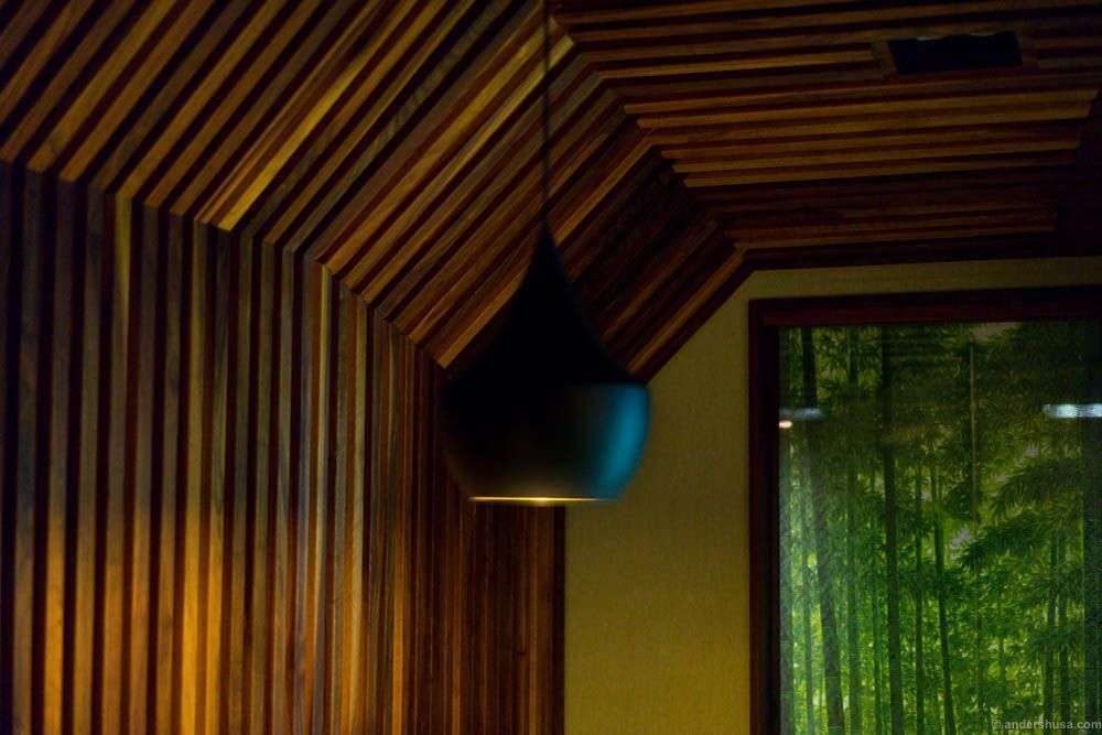 Amazing wood panels covered the walls and ceiling at Sabi Omakase