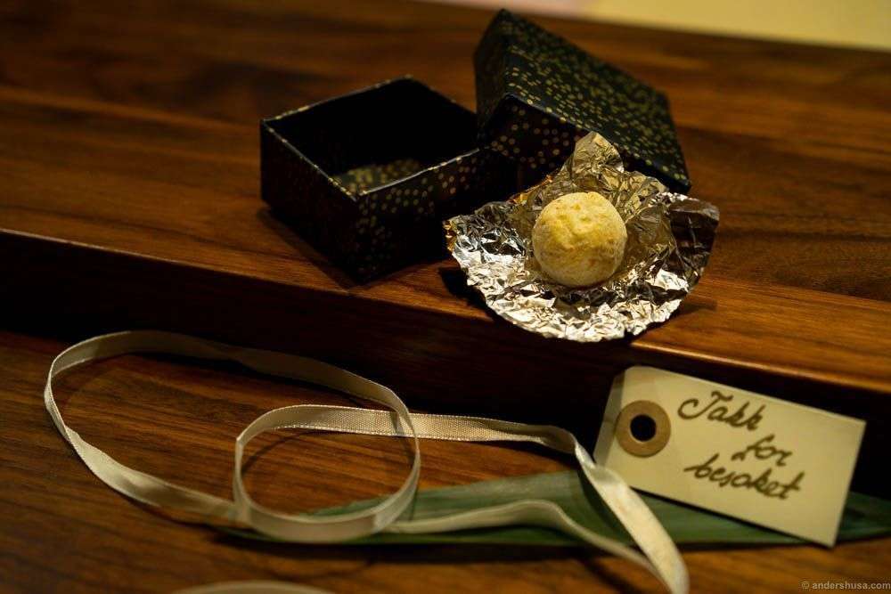 The petit four. A white chocolate & passion fruit truffle