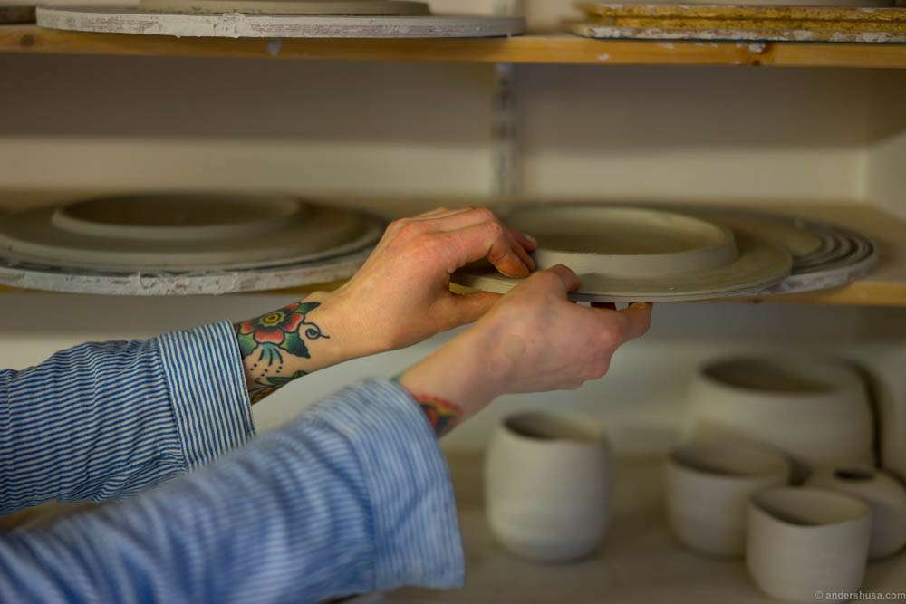 After turning and shaping the plates they are left to dry