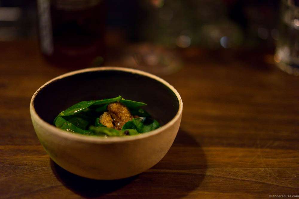Veal sweetbread, spinach and schezuan
