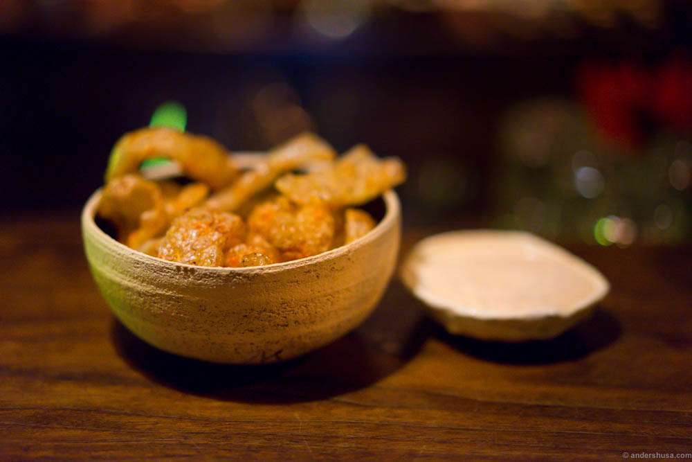 Puffed crunchy pork fat in the bacon crisp bowl