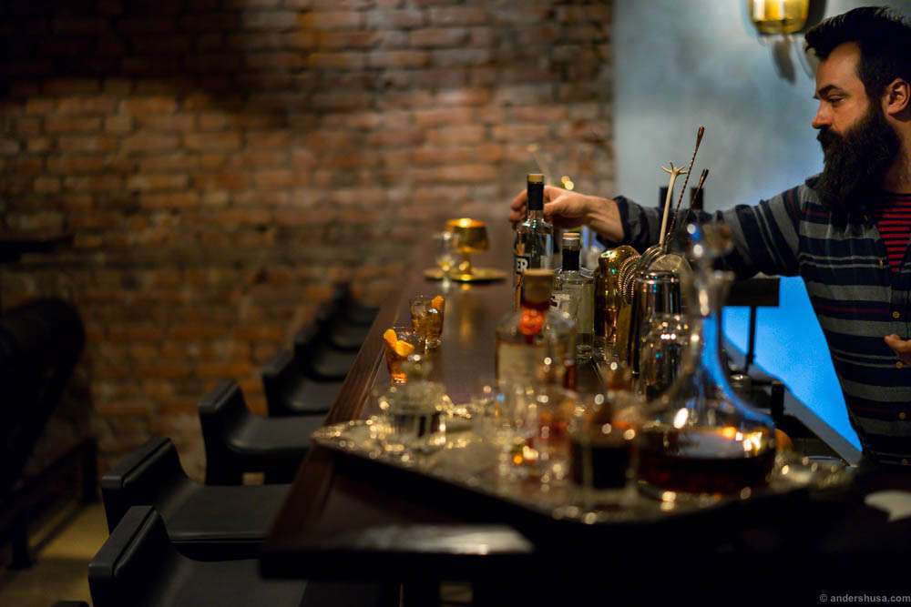 Andre behind the bar