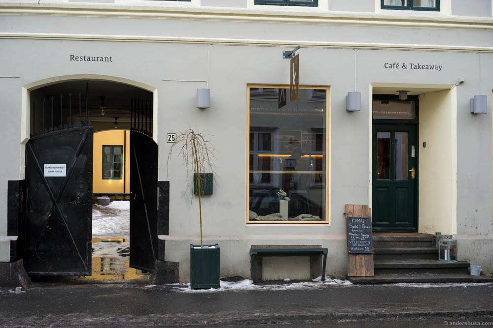 Restaurant on the left, café and takeaway on the right