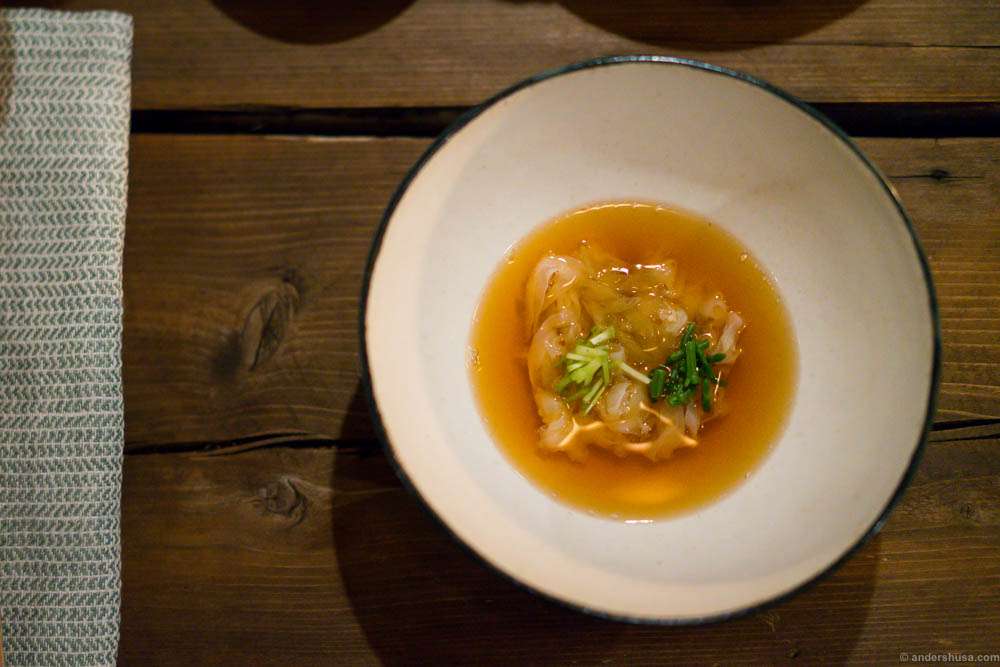 Octopus, bacon bouillon, and salted flowers. Really nice quality to the octopus, but the broth wasn't the most exciting.