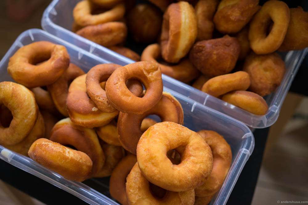 Doughnuts ready for glazing