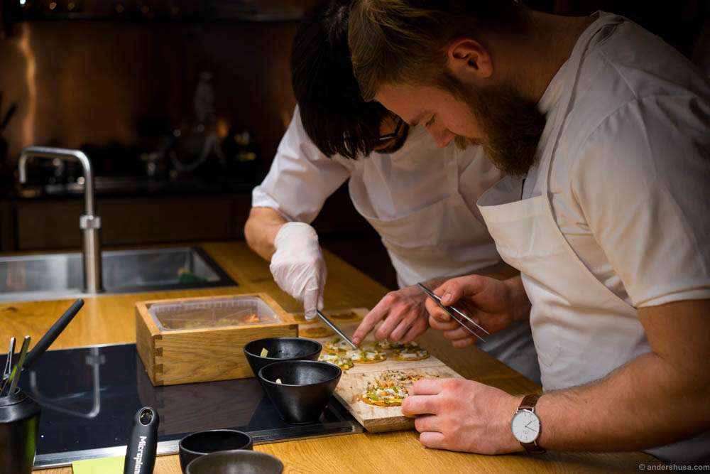 Chefs with tweezers