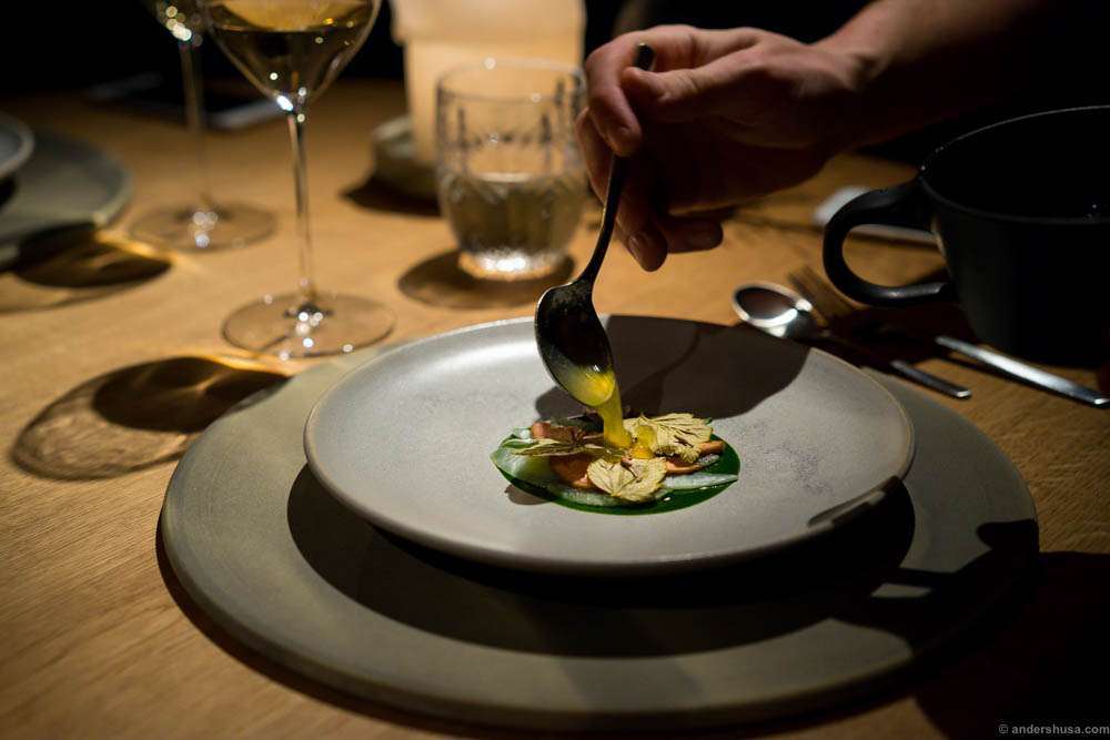Almost all dishes gets a final touch at the table by the chefs