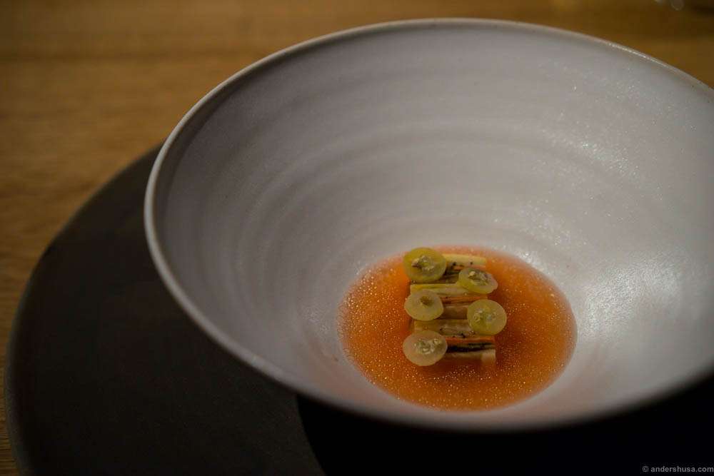 Pickled vegetables, fresh cheese, fermented tomato juice and chamomile