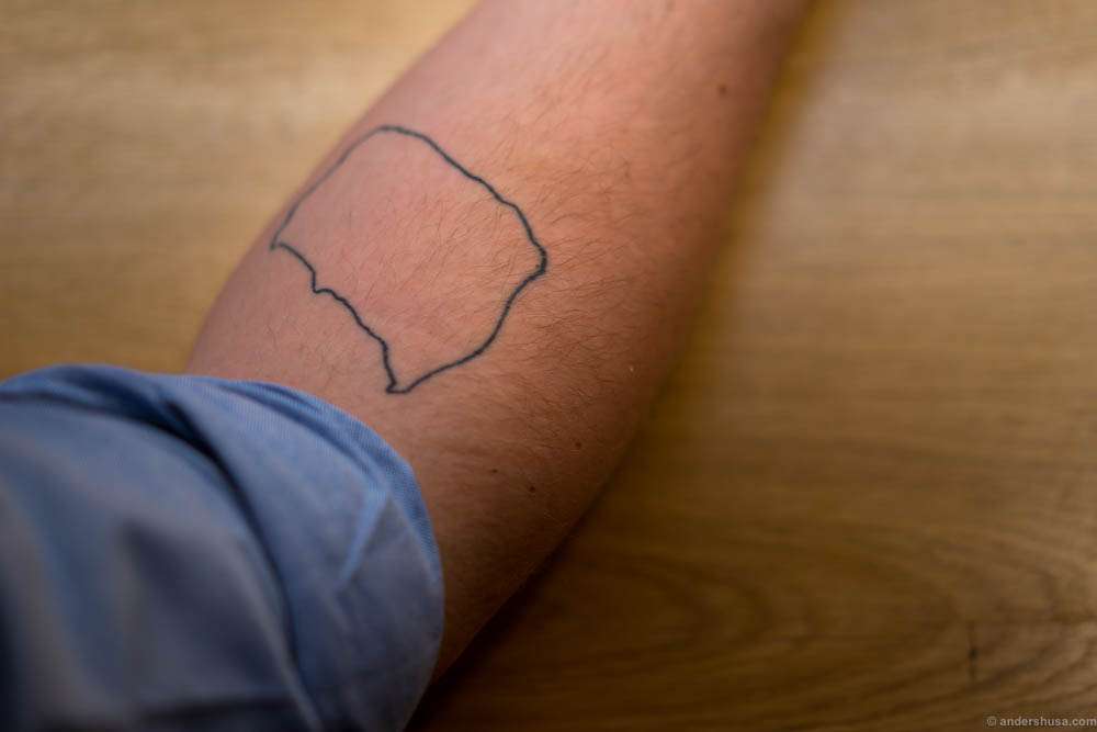 Magnus has tattooed the island of Bornholm on his right arm