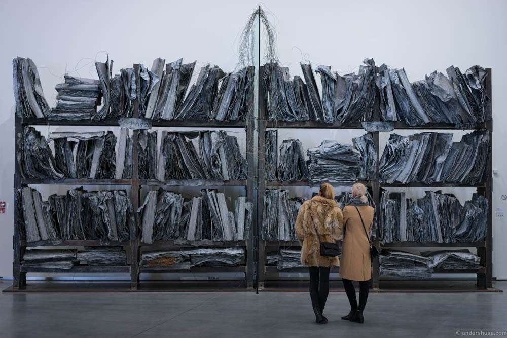 A bookshelf in lead and copper by Anselm Kiefer.