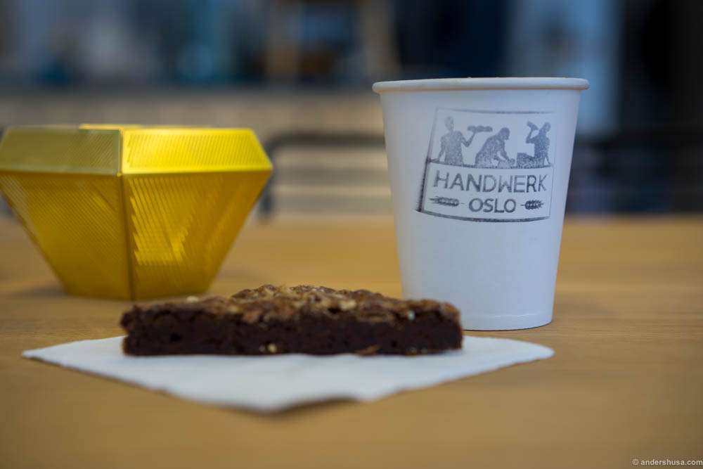 Brownie and coffee for breakfast.