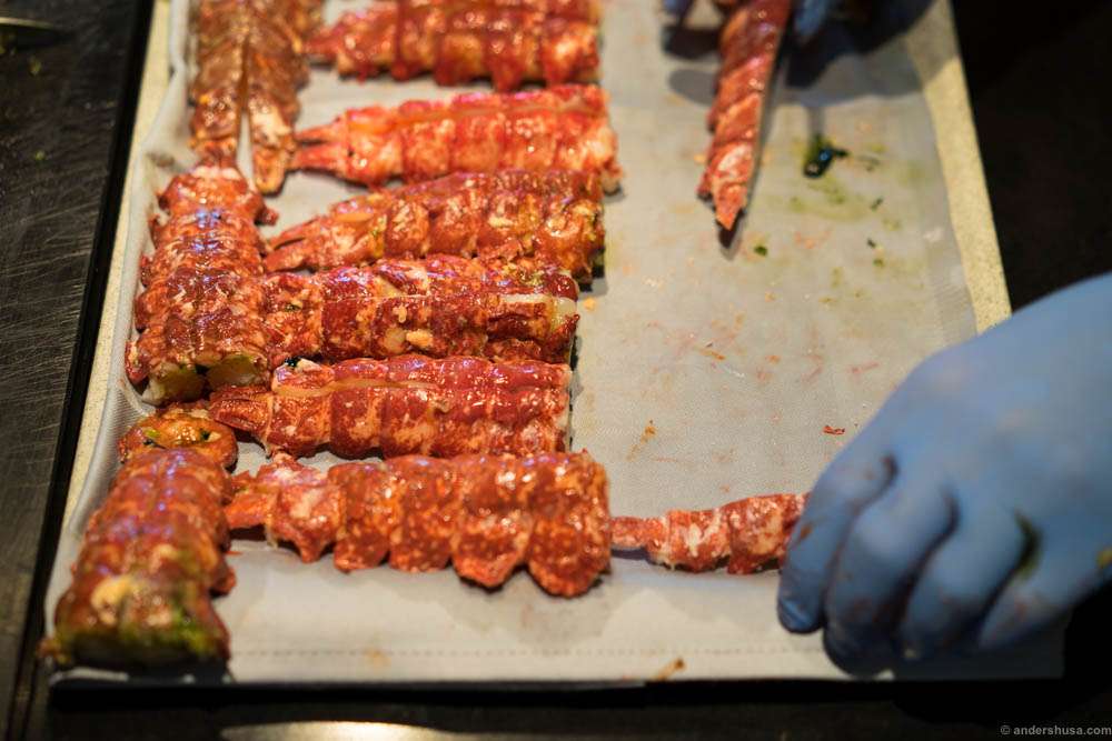 Preparing the lobsters for the taco!