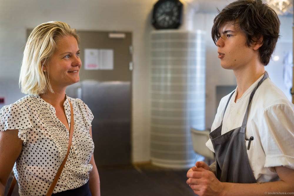 Linn and the only Norwegian chef in the kitchen: 21 year-old Gaute Schartau Berrefjord