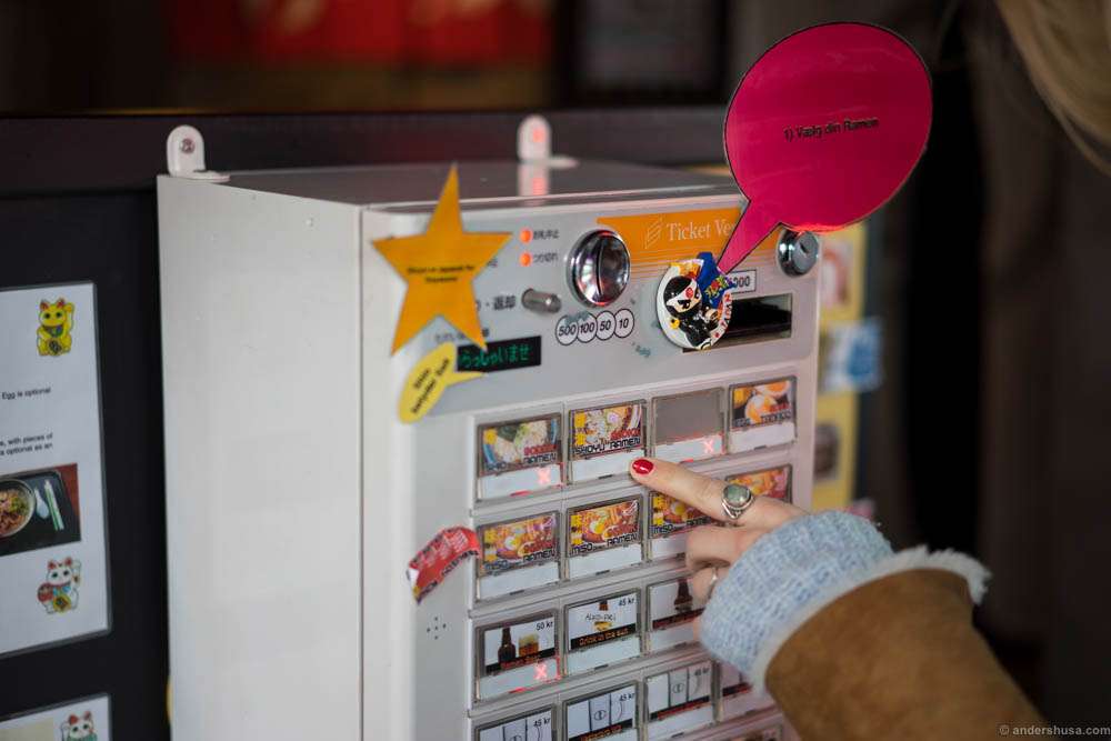 Choose your ramen, get your ticket, pay at the counter