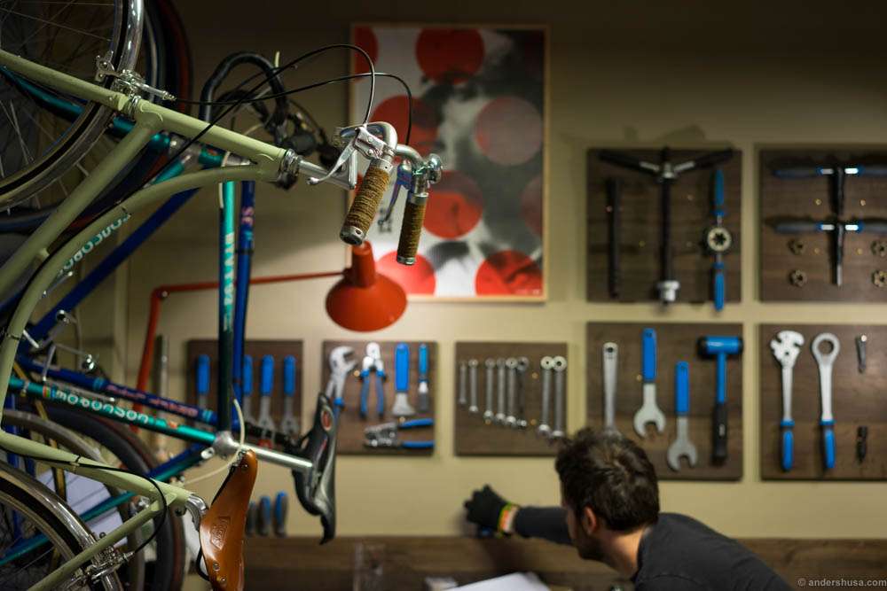 Get your bike fixed while you relax with a glass of wine