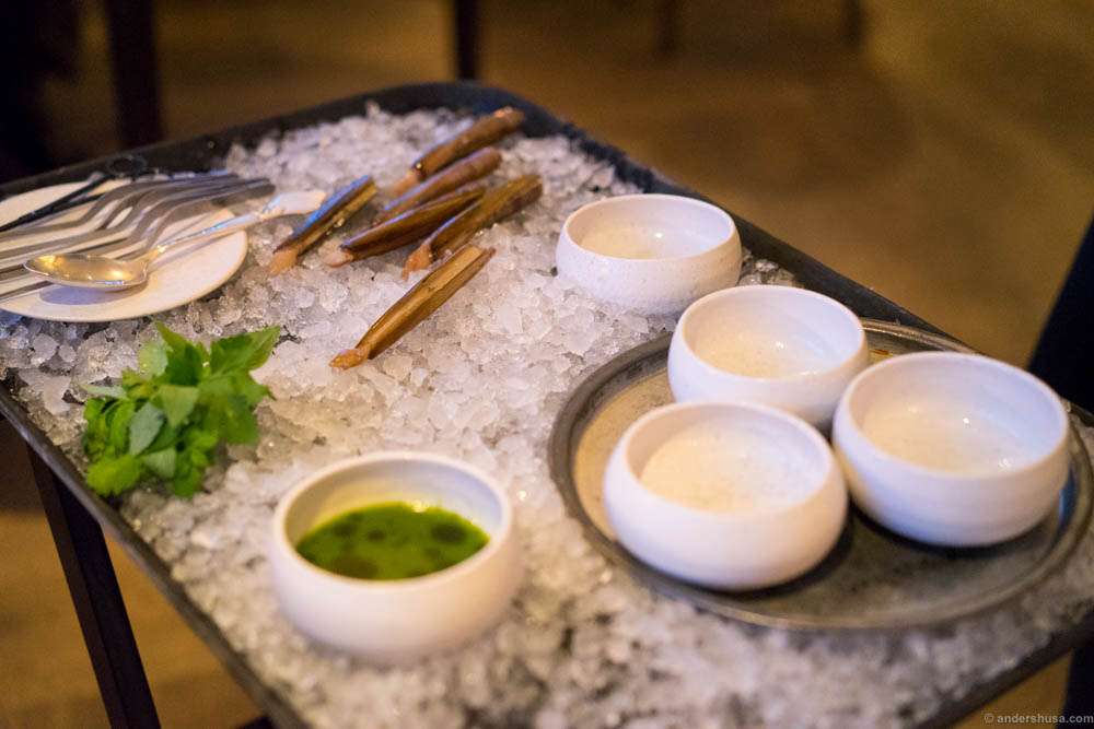 Razor clams getting prepared for serving