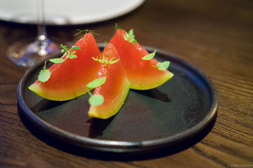 Watermelon with yuzu and sake. Refreshing!