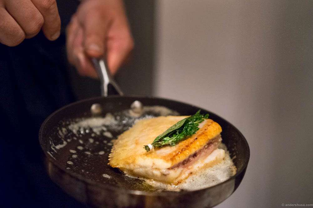 The turbot was roasted next to our table