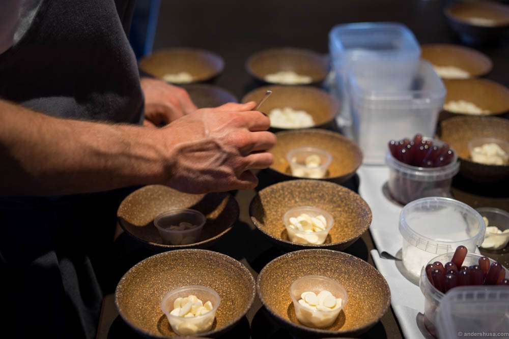 Preparing the macadamia dish