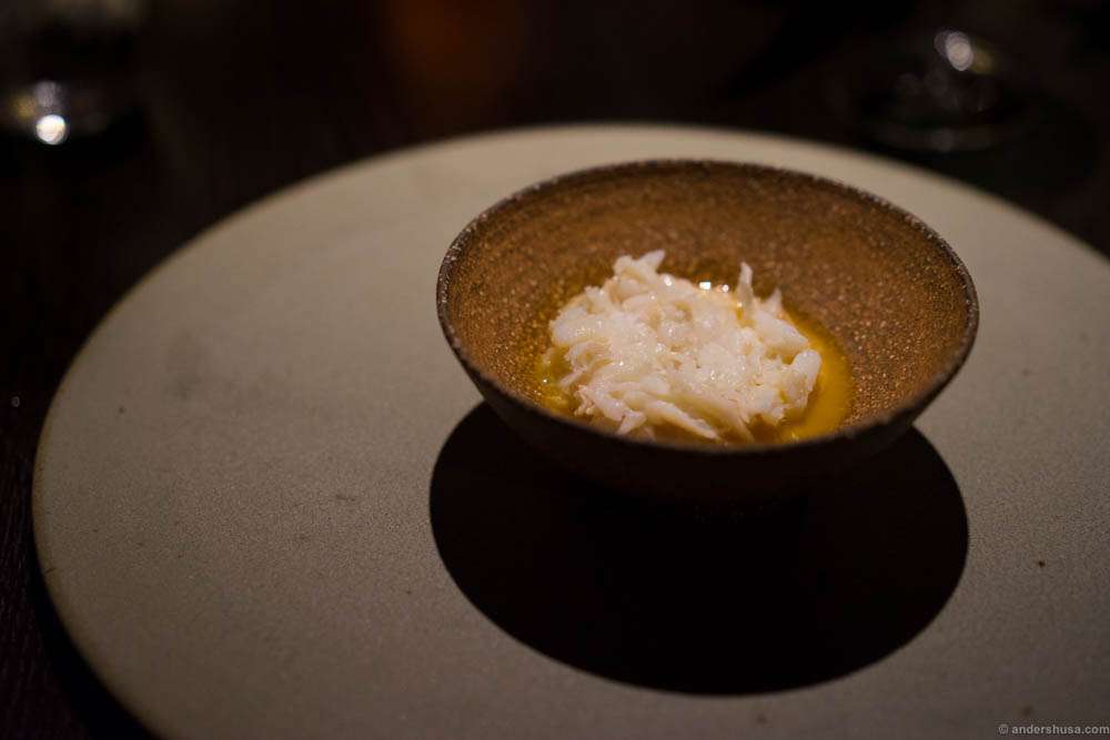 Western Australian deep sea snow crab with cured egg yolk