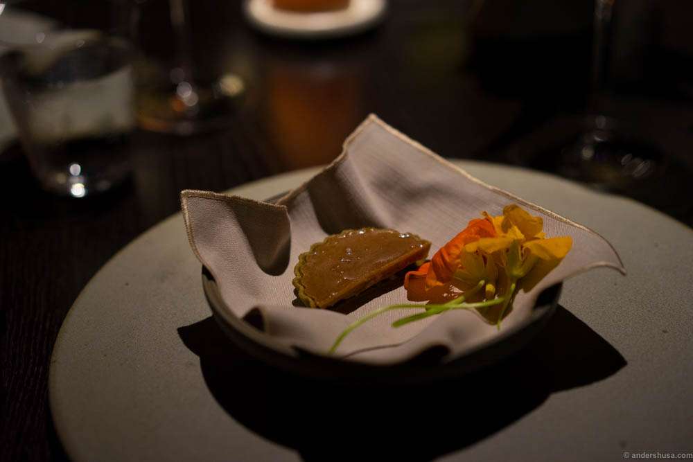 Dried scallops pie and nasturtium flowers