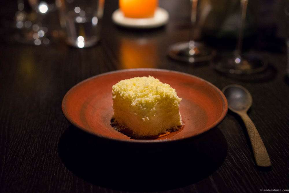 Rum lamington. Noma's take on an Australian classic