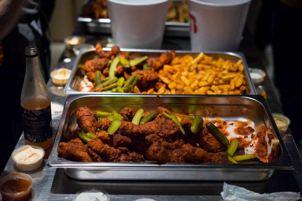 We joined in on the staff meal from Belles Hot Chicken