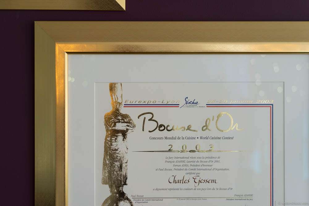 The proof! Charles Tjessem's diploma for winning Bocuse d'Or in 2003