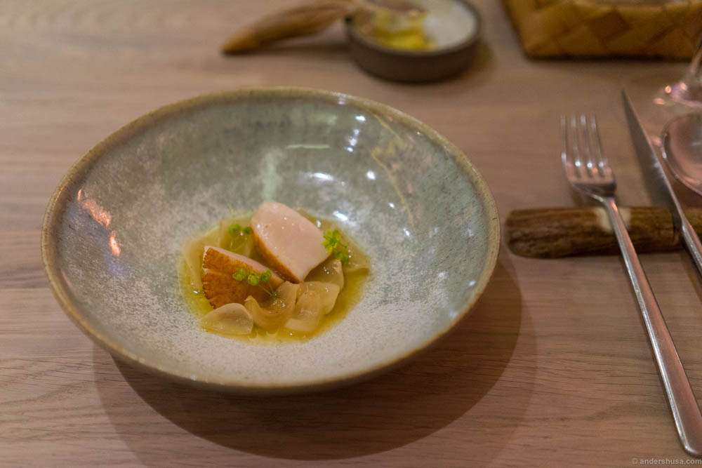 Scallops from Hitra with onion and yeast