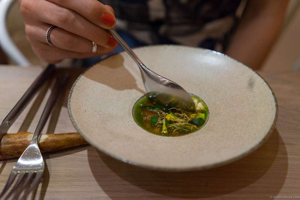 Garlic on garlic with sloe buds and woodruff
