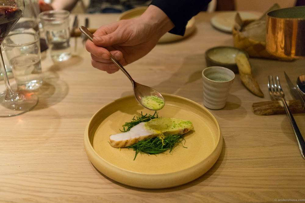 Smoked wild turbot from Skagerrak with ramson