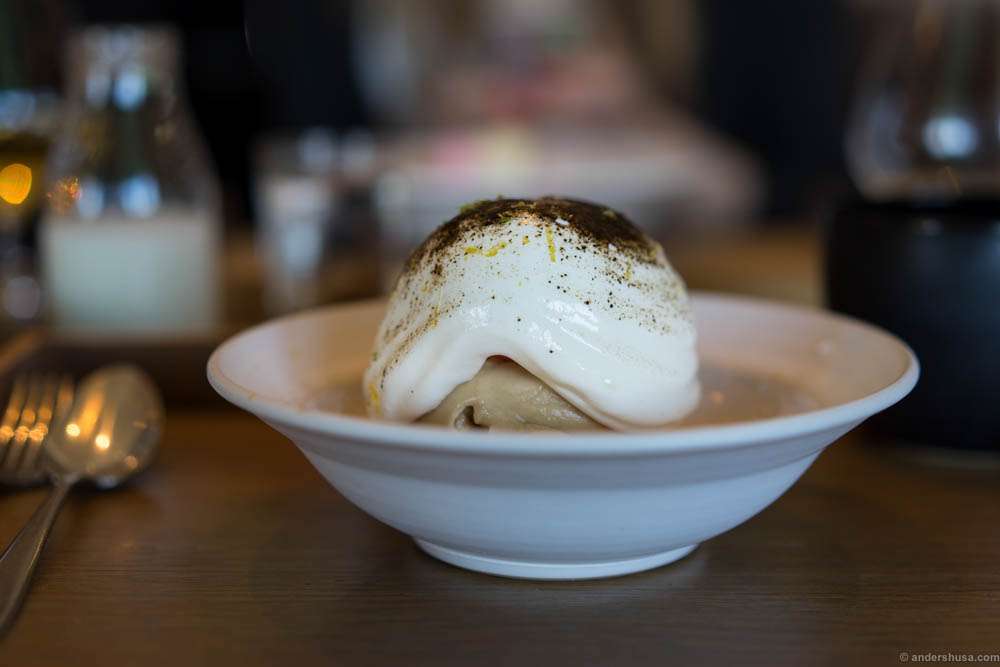 Raspberry & liquorice. Sour cream, meringue and lemon
