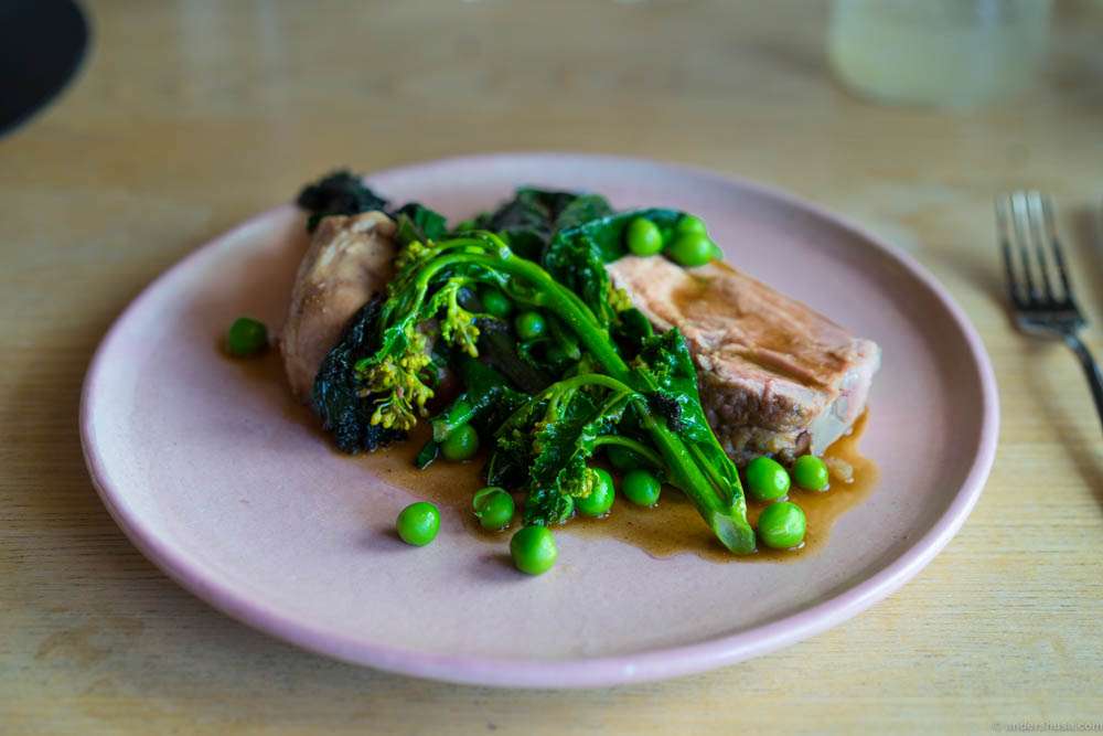 Organic lamb with kale and peas