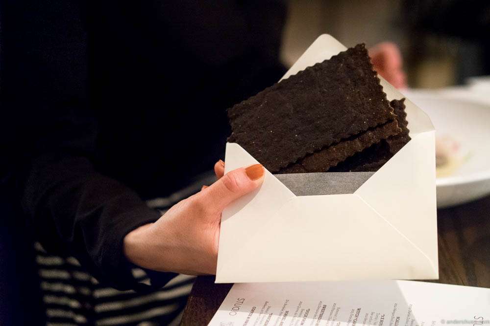 Studio's malted flatbreads! Amazing texture with a salty taste and earthy flavor.