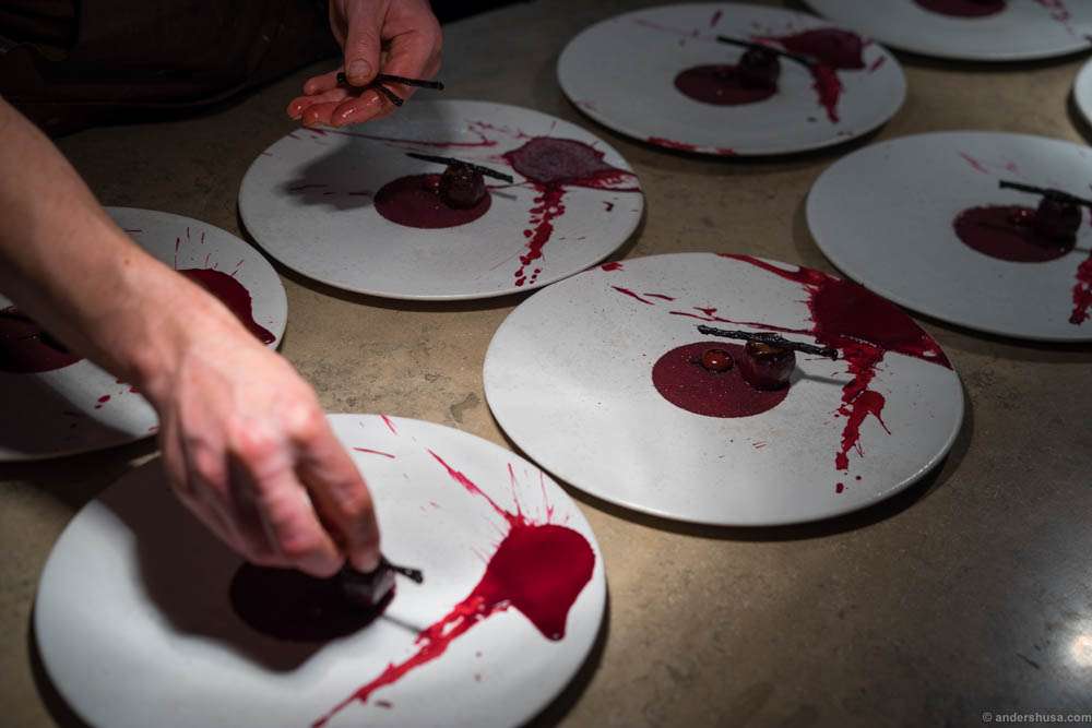 Plating the duck dish