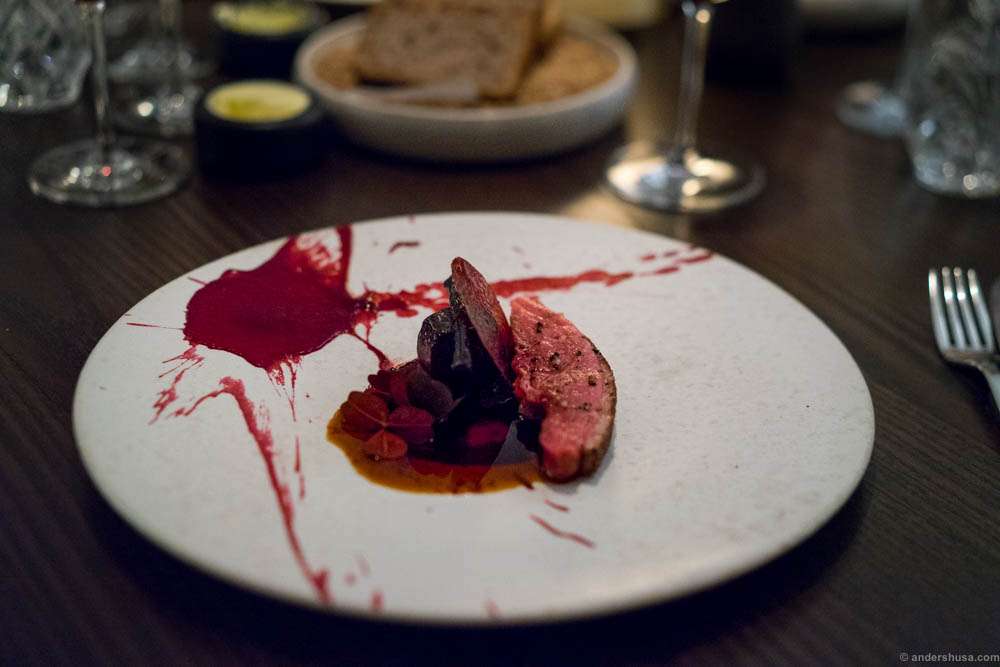 Hertog Jan dish 3: Duck from Challans. Beetroot, Morello cherry & hay.