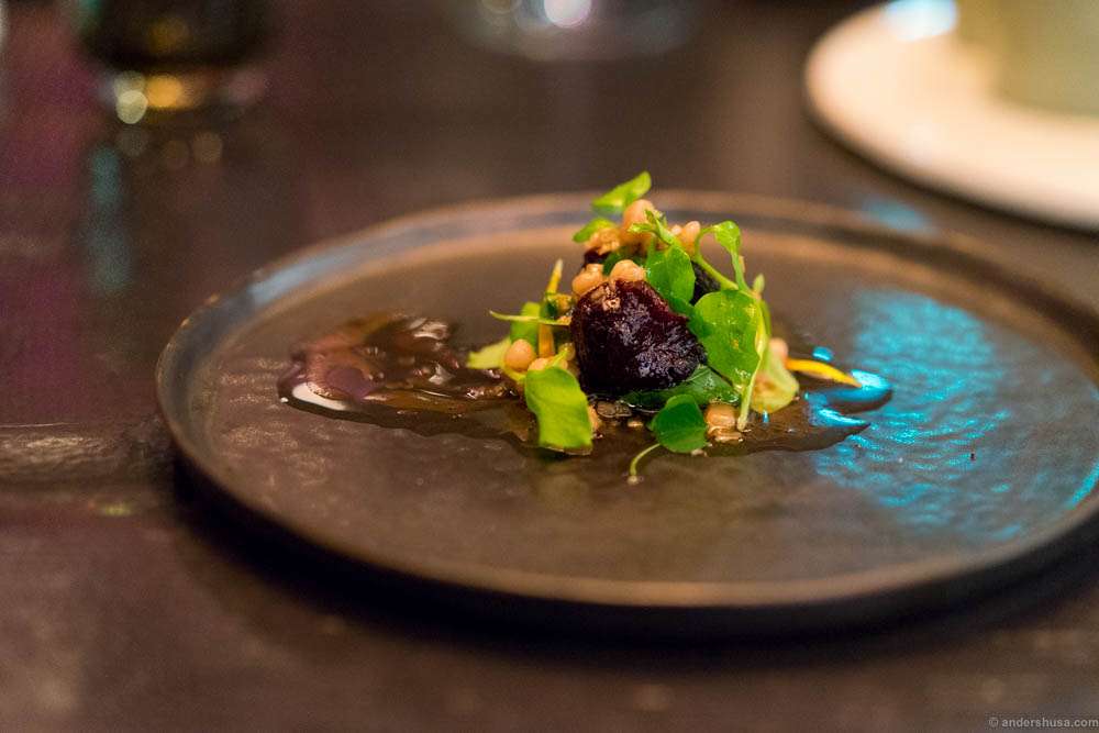 Red beets cooked overnight with a bone marrow vinaigrette