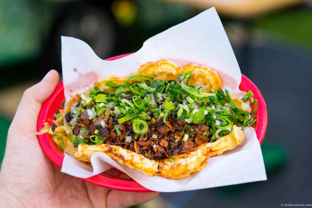Hitchhiker's cheese & bacon waffle