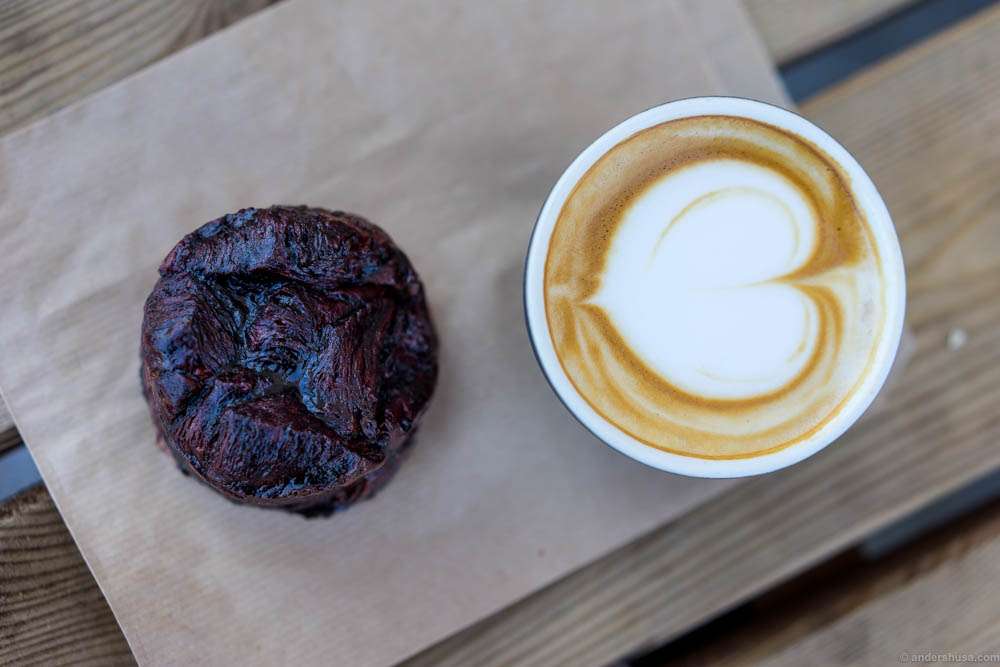Wild Swedish blueberry glazed pastry and a cappuccino