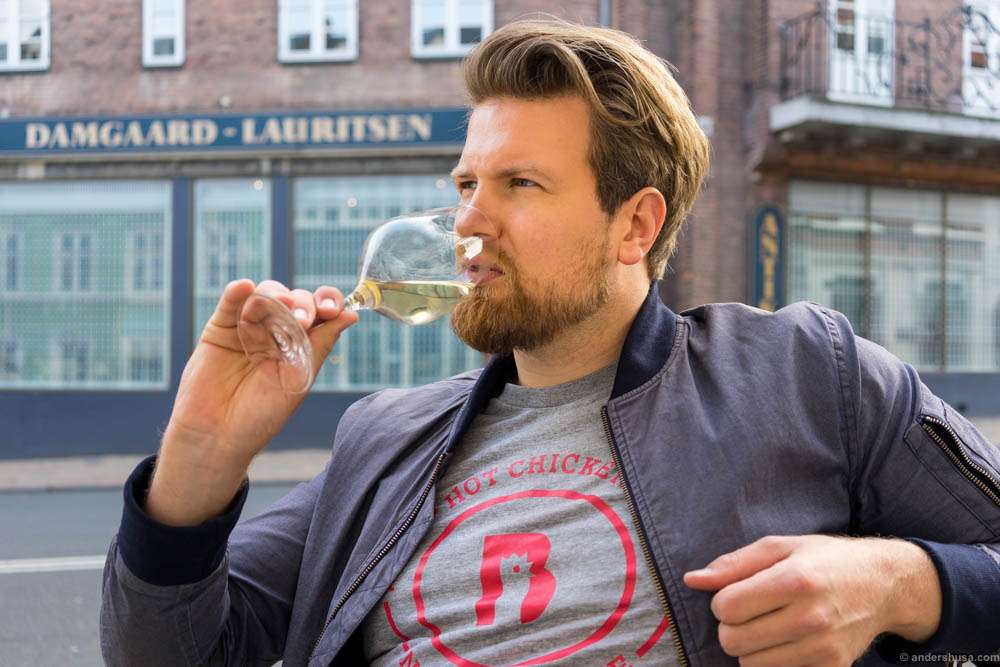 Enjoying a glass of the most natural wine they could summon for us at S'Vineriet