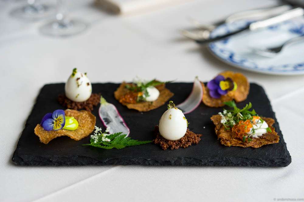 Selections of snacks on slate
